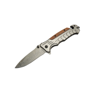 Browning Çakı Damascus Desenli Kurtarma Çakısı Metal İşlemeli Ahşap Çakı