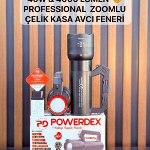 Powerdex PD-9400 Profesyonel El Feneri | 40W – 4000 Lümen – 12.800 Mah – Zoom + Arkada LED – Metal Gövde