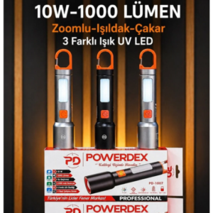 Powerdex Pd-1007 10W-1000 Lümen Zoomlu, Işıldak & Çalar 3 Farkı Işık UV Led